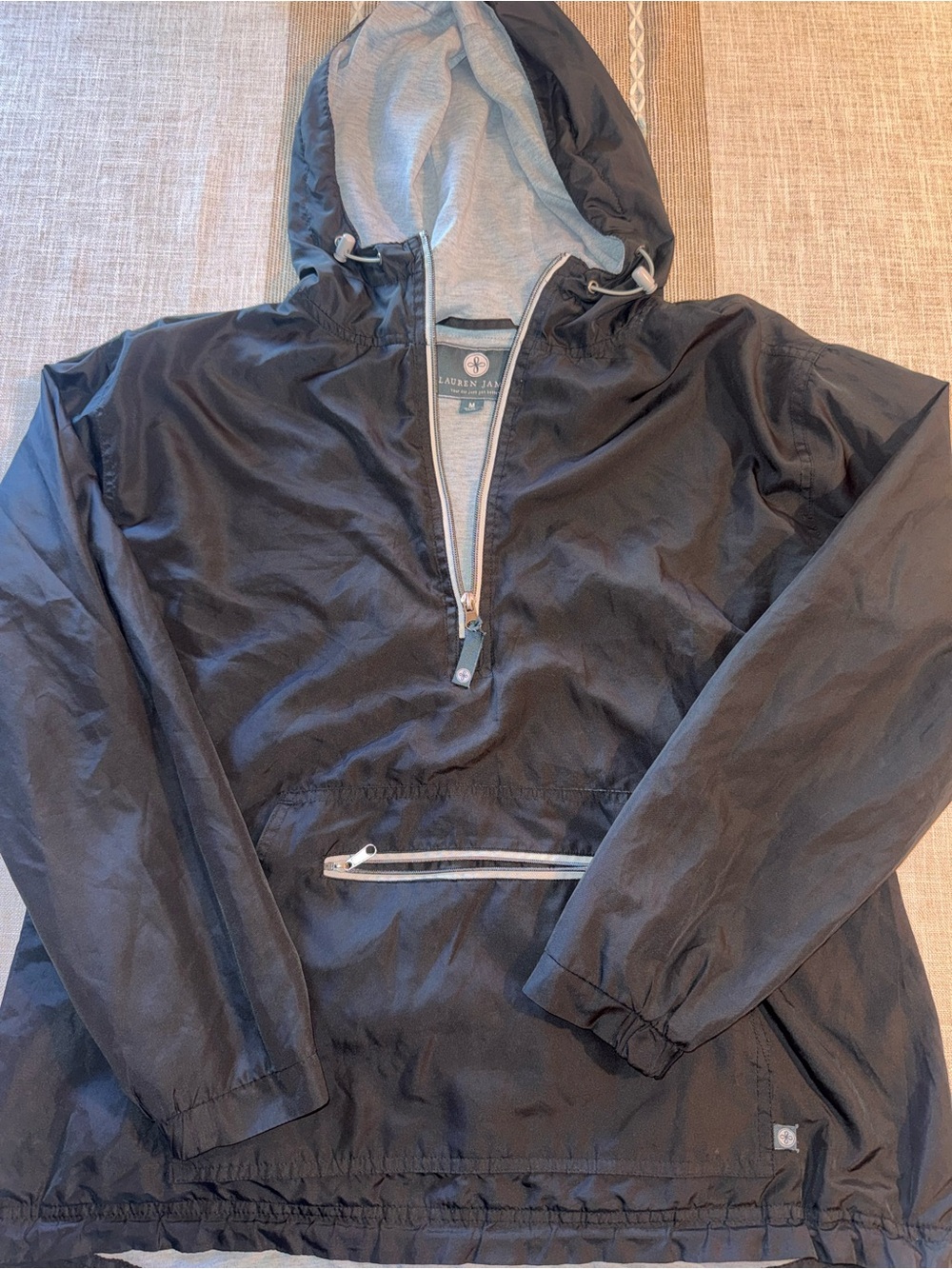 Lauren James Black Windbreaker with Gray Hood Lining